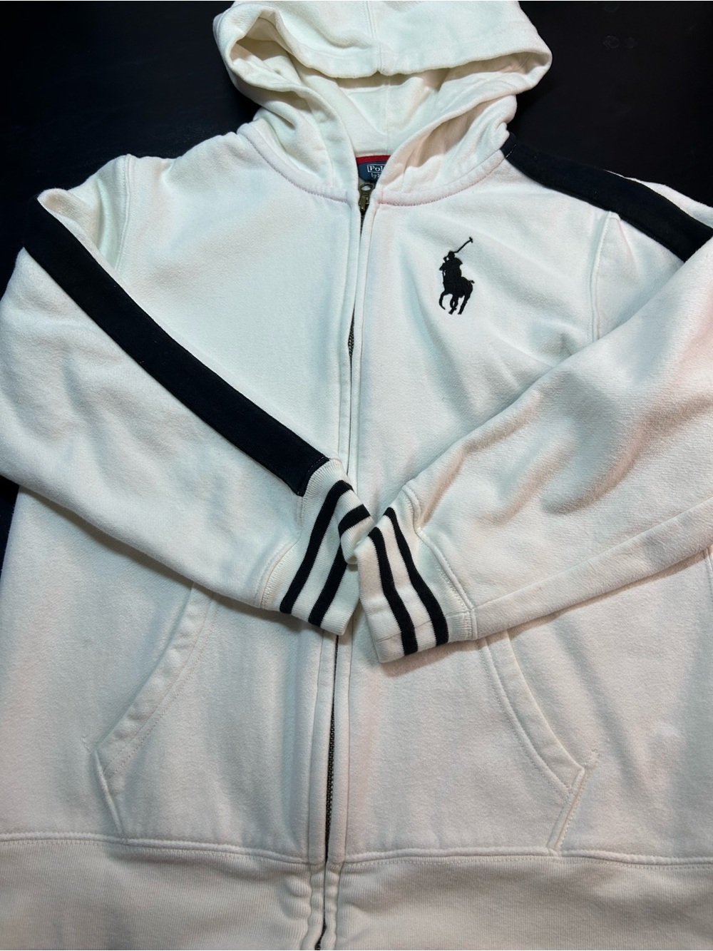 Polo by Ralph Lauren White Hoodie Jacket with Black Stripes - Kids